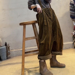 工装 休闲风背带裤 裤 新款 女2025年秋季 欧货大牌咖啡色棉麻吊带大码