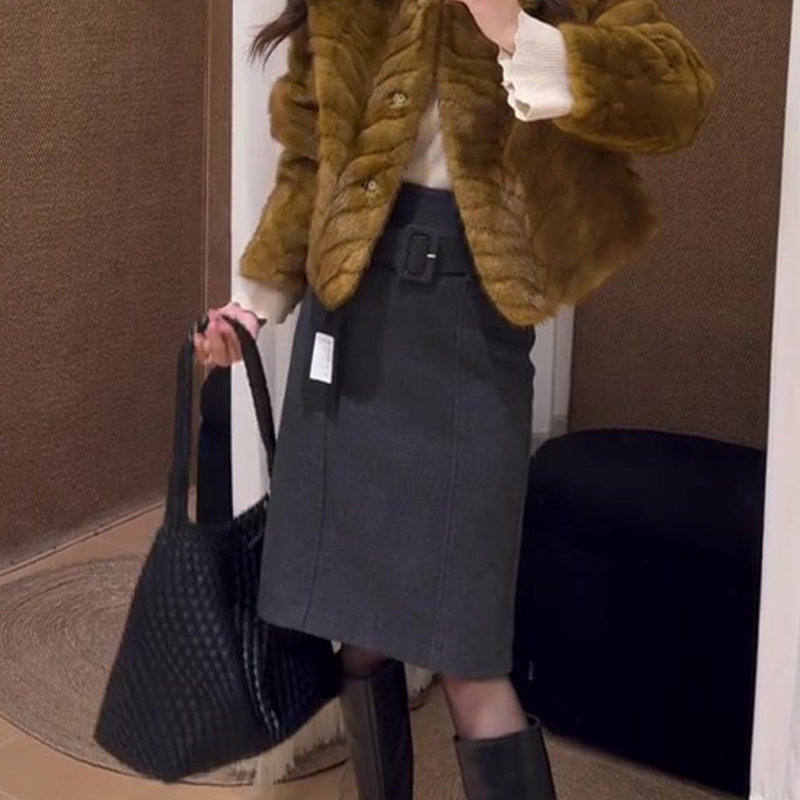 欧货高端定制深灰色大码半身裙女