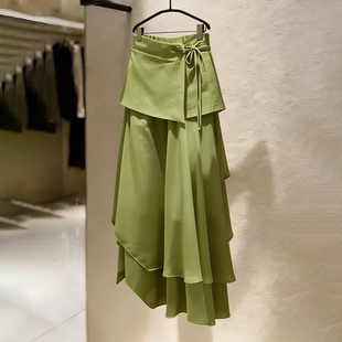 不规则浪漫风A字裙 新款 欧货高端定制果绿色大码 半身裙女2026夏季