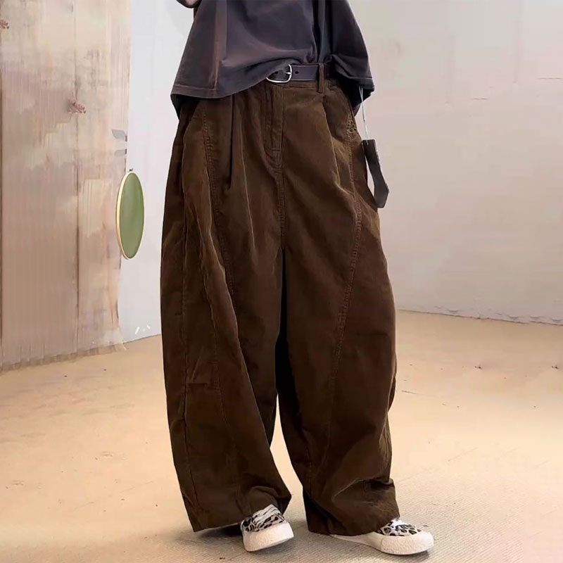 欧货高端定制咖色棉麻大码阔腿裤