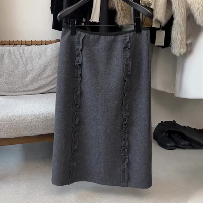 欧货高端定制灰色毛呢大码半身裙