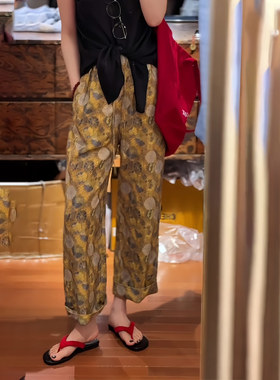 黄色休闲宽松九分阔腿裤女2025秋季新款时尚气质显瘦百搭直筒裤