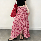 欧货高端定制粉红色印花大码 半身裙女2026早春新款 轻熟浪漫大摆裙