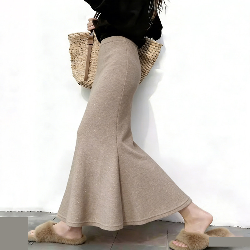 欧货高端定制驼色针织大码半身裙女2026早春新款细闪轻熟风鱼尾裙,女装/女士精品,大码半身裙,淘宝优惠券,粉丝福利购,淘宝优惠卷