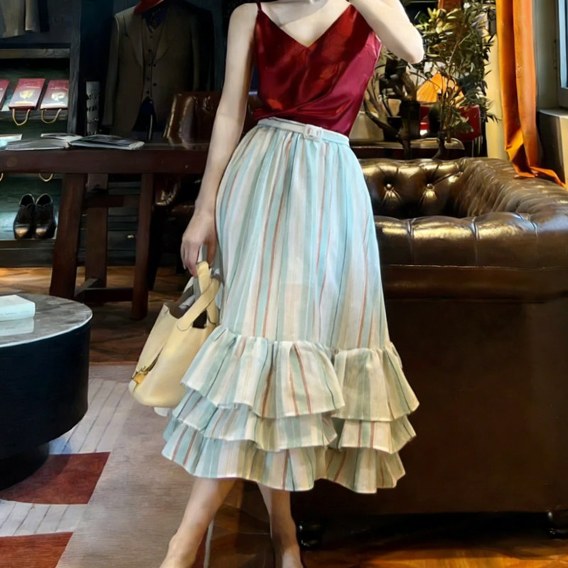 欧货高端定制浅蓝色荷叶边大码半身裙女2026早春新款多层蛋糕裙子,女装/女士精品,大码半身裙,淘宝优惠券,粉丝福利购,淘宝优惠卷
