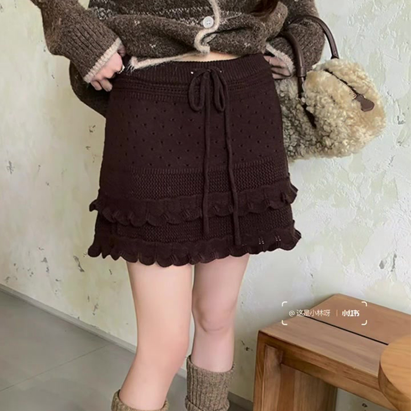 欧货高端定制棕色针织大码半身裙