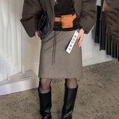 新款 欧货高端定制咖色大码 半身裙女2025冬季 加厚高级气质A字中裙