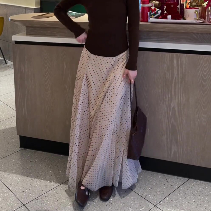 欧货高端定制杏色波点大码半身裙