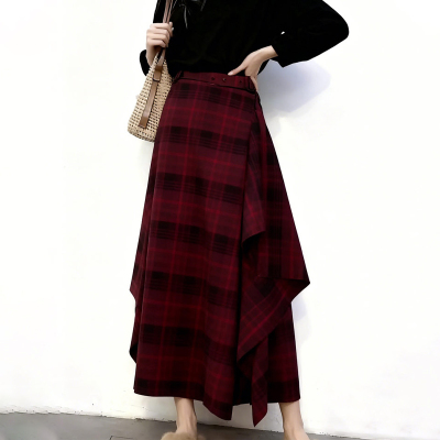 欧货高端定制红色格纹大码半身裙