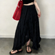 欧货高端定制黑色雪纺大码 半身裙女2026春夏新款 不规则轻熟大摆裙