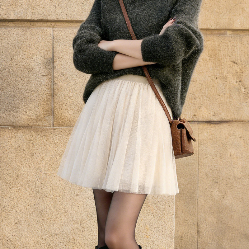 欧货高端定制米色网纱大码半身裙女2026早春新款轻熟温柔风A字裙,女装/女士精品,大码半身裙,淘宝优惠券,粉丝福利购,淘宝优惠卷