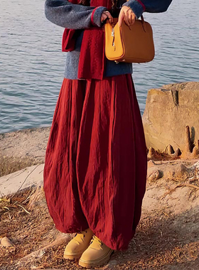 红色大码高腰宽松休闲风阔腿裤女2025春季新款欧货轻奢高级感长裤