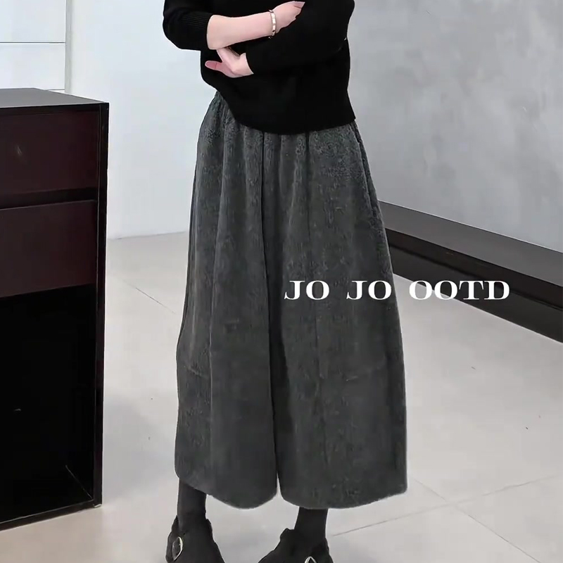 欧货高端定制灰色毛呢大码阔腿裤