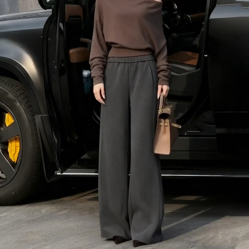 欧货高端定制灰色大码阔腿卫裤女