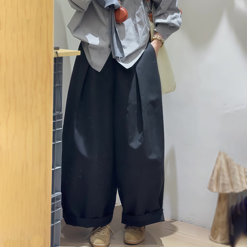 欧货高端定制灰色大码褶皱梧桐裤