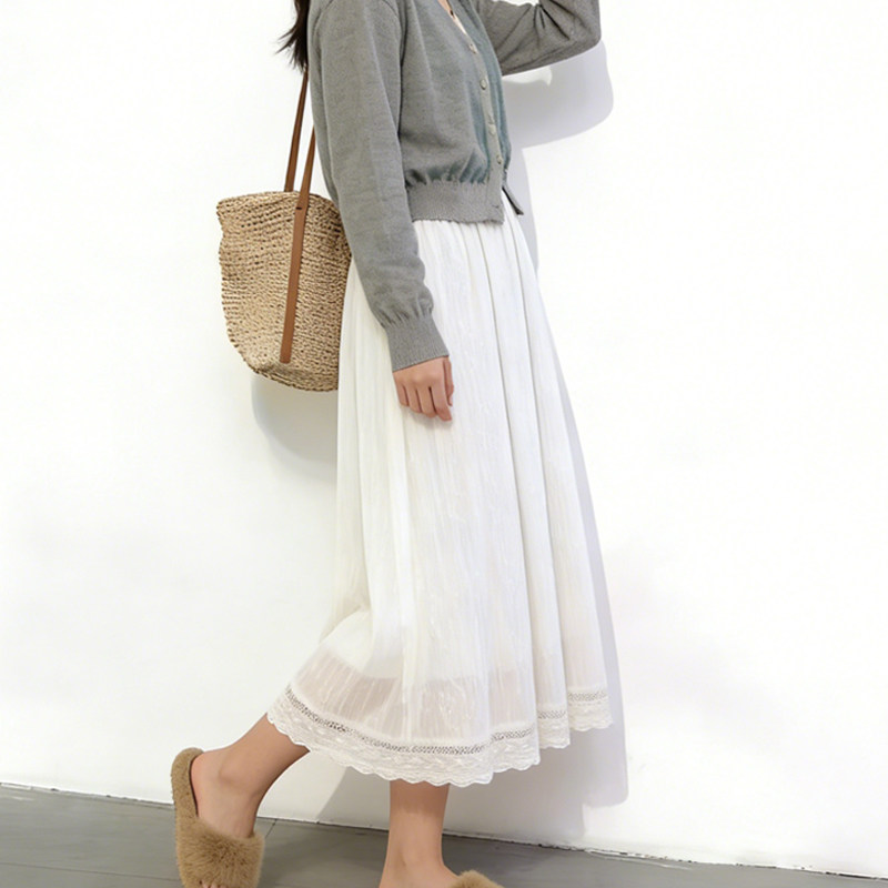 欧货高端定制白色网纱大码半身裙女2026早春新款轻熟温柔A字裙子,女装/女士精品,大码半身裙,淘宝优惠券,粉丝福利购,淘宝优惠卷