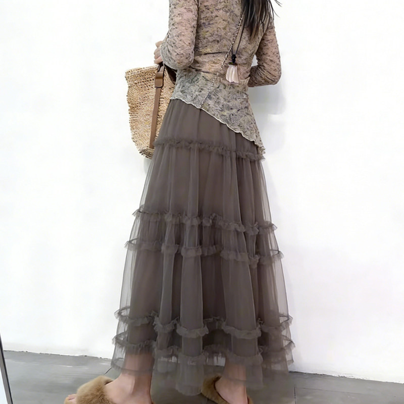 欧货高端定制卡其灰色大码半身裙女2026早春新款网纱多层A字裙子,女装/女士精品,大码半身裙,淘宝优惠券,粉丝福利购,淘宝优惠卷