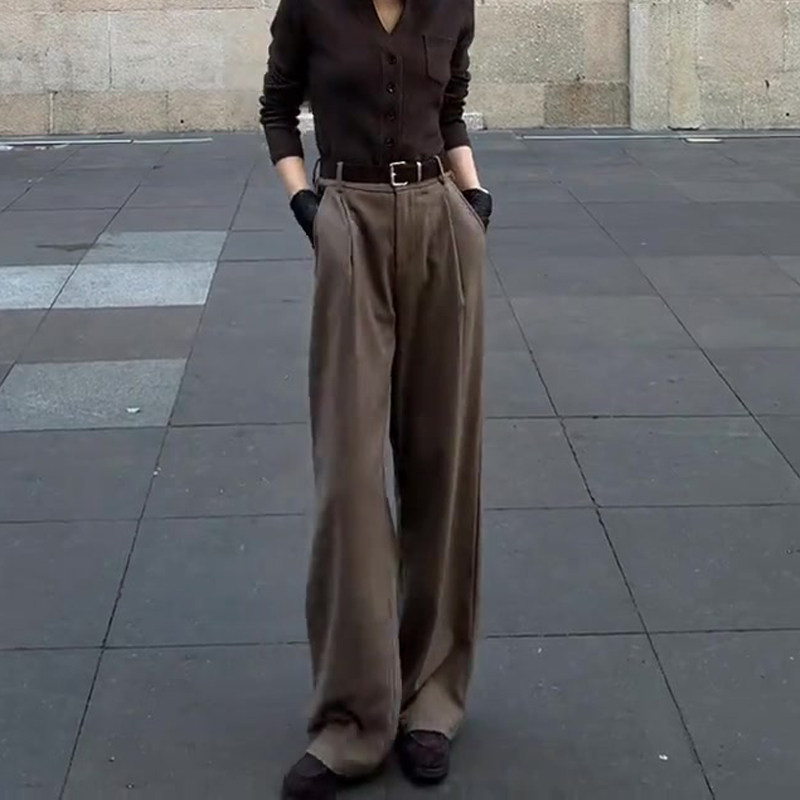 欧货高端定制浅棕色大码阔腿裤女