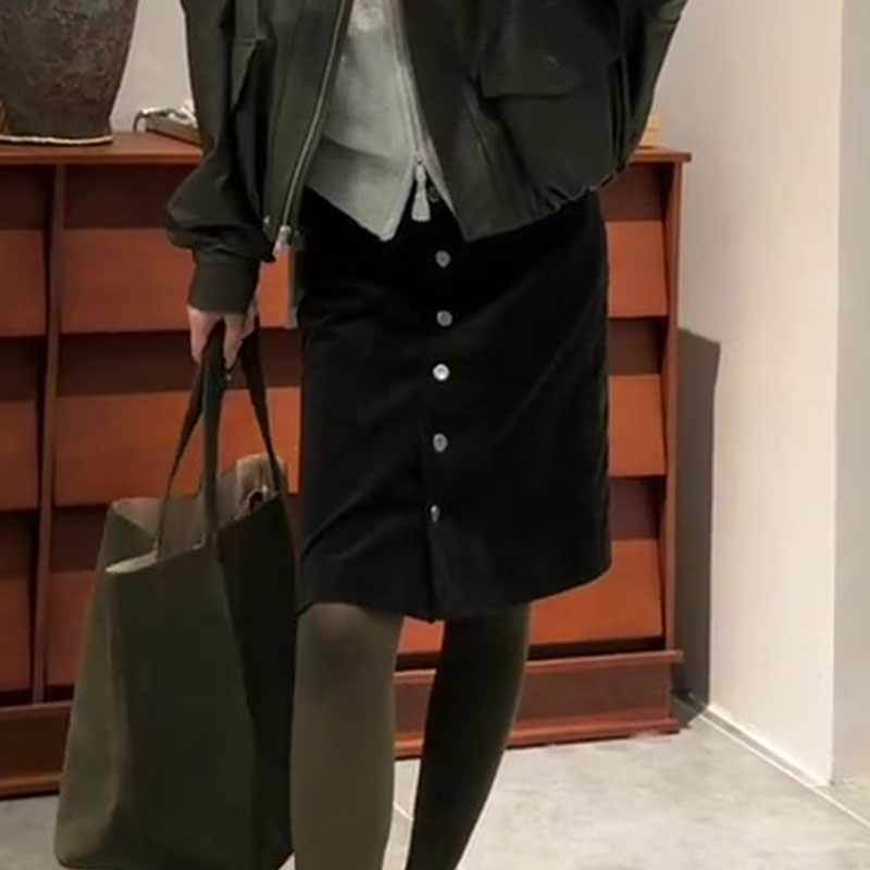 欧货高端定制黑色大码半身裙女