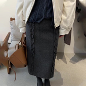 新款 欧货高端定制灰色毛呢大码 半身裙女2025冬季 加厚木耳边A字裙