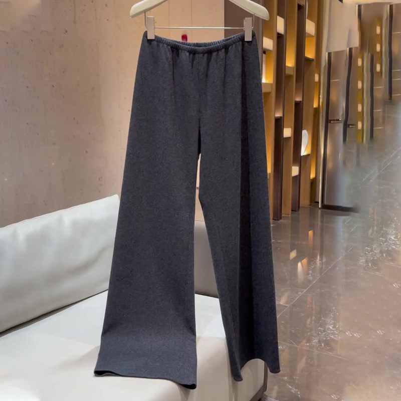 欧货高端定制灰色毛呢大码阔腿裤