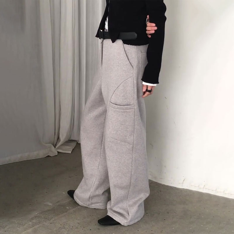 高端定制灰色大码阔腿卫裤女