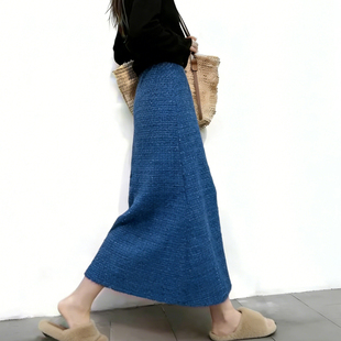 加厚复古风A字裙 新款 欧货高端定制蓝色毛呢大码 半身裙女2025冬季