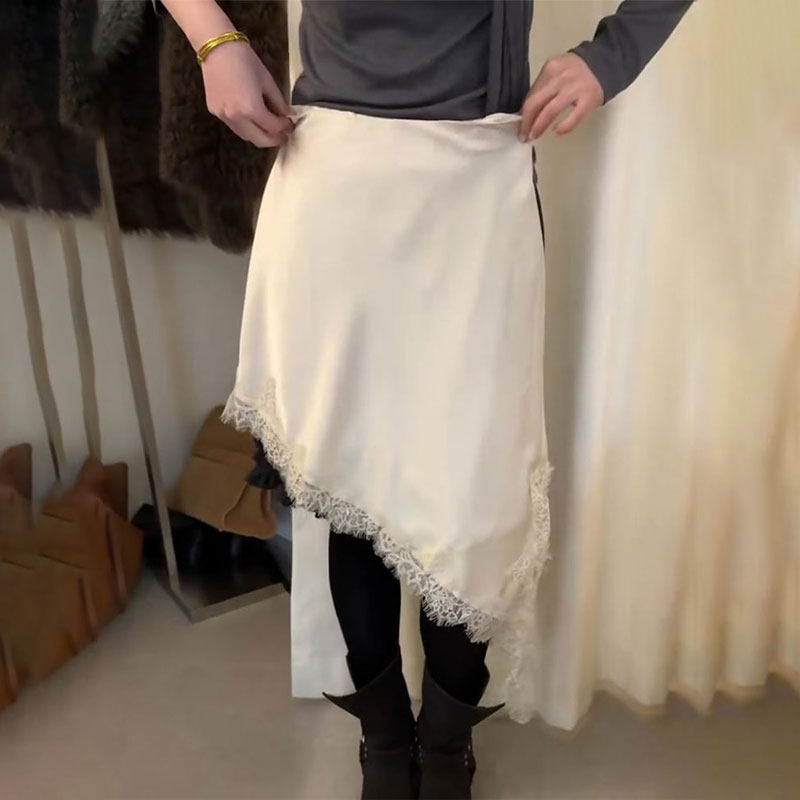 高端定制白色蕾丝边大码半身裙女2025冬季新款加厚不对称A字裙子,女装/女士精品,大码半身裙,淘宝优惠券,粉丝福利购,淘宝优惠卷