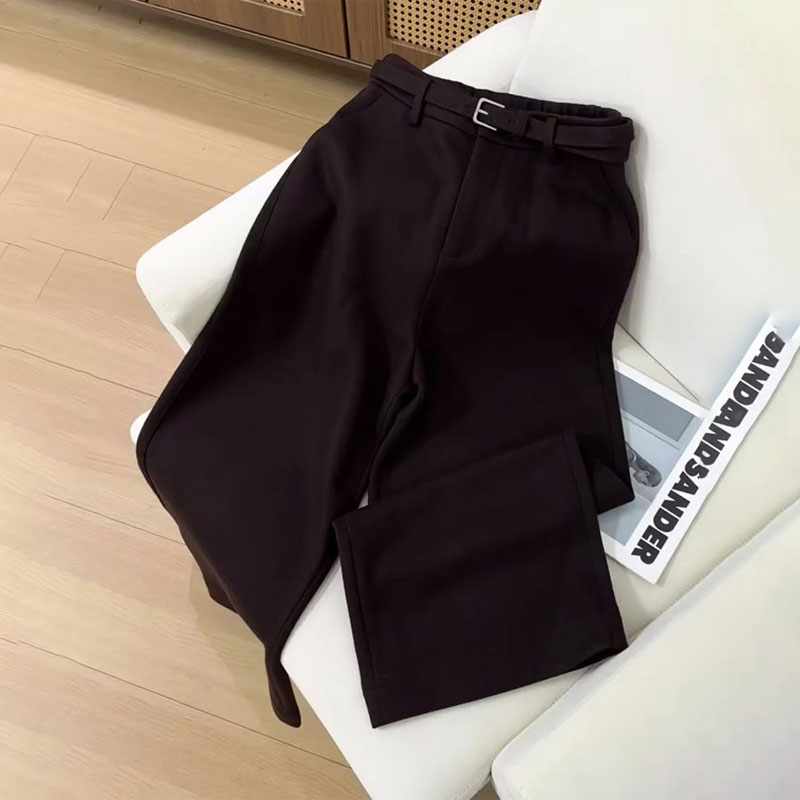 高端定制红棕色毛呢大码阔腿裤女