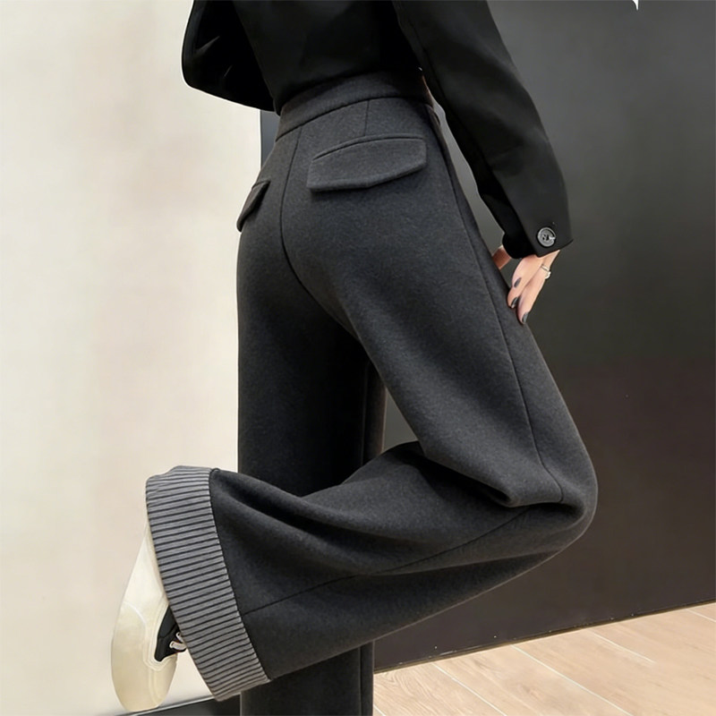 欧货高端定制深灰色毛呢大码阔腿裤女2026早春新款慵懒休闲直筒裤,女装/女士精品,大码裤装,淘宝优惠券,粉丝福利购,淘宝优惠卷