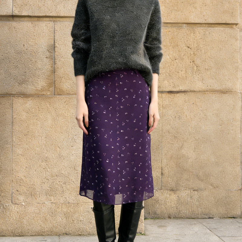 欧货高端定制紫色纱网大码半身裙女2026早春新款轻熟碎花A字裙子,女装/女士精品,大码半身裙,淘宝优惠券,粉丝福利购,淘宝优惠卷
