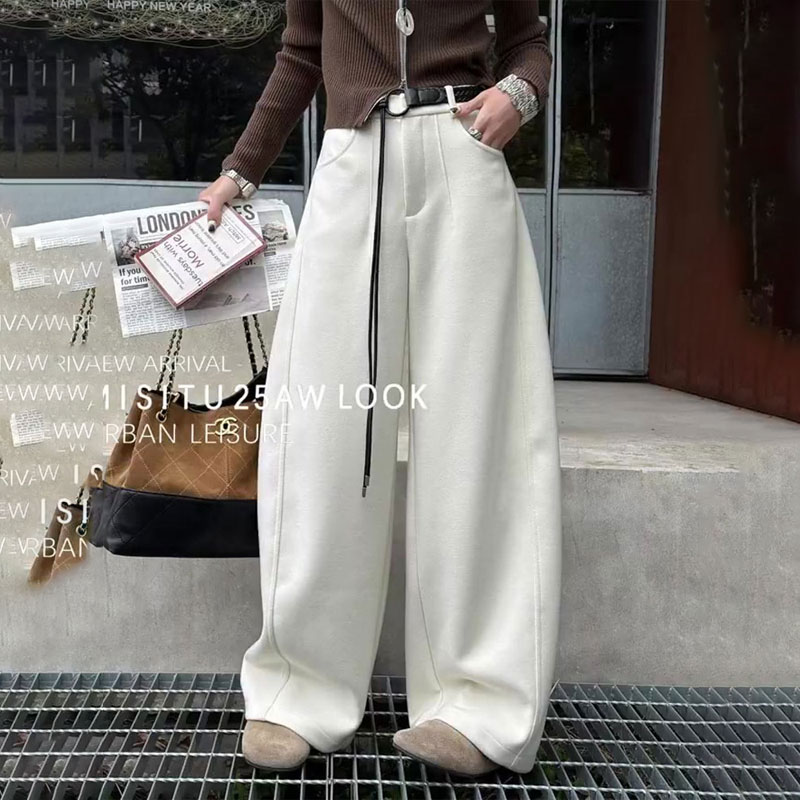 高端定制白色毛呢大码阔腿裤女