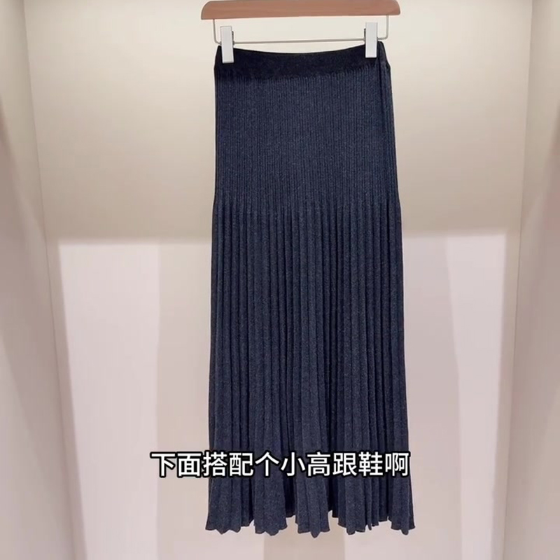 欧货高端定制深灰色半身百褶裙女