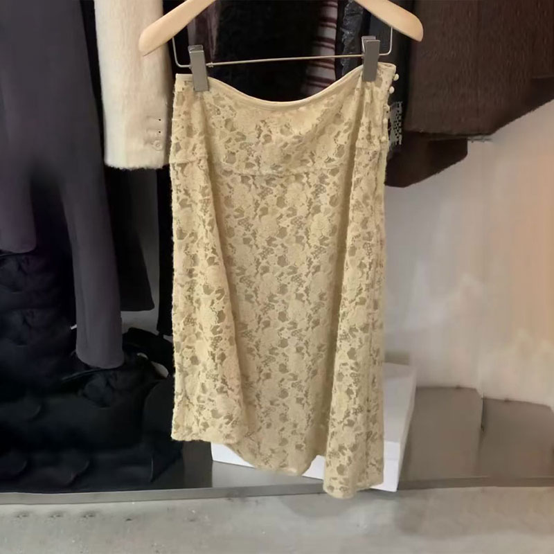 欧货高端定制黄色蕾丝大码半身裙