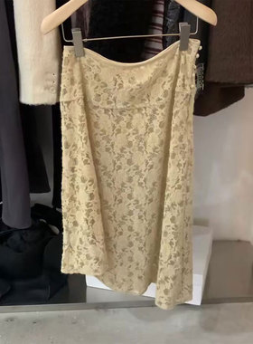 欧货高端定制黄色蕾丝大码半身裙女2025冬季新款加厚减龄A字中裙