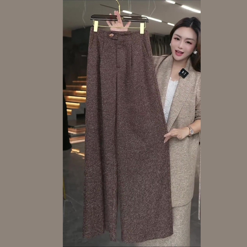 高端定制咖灰色毛呢大码阔腿裤女