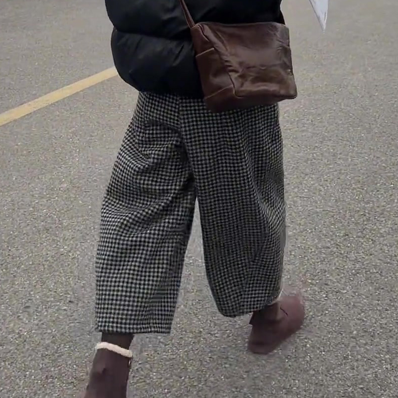 欧货高端定制黑灰色毛呢阔腿裤女