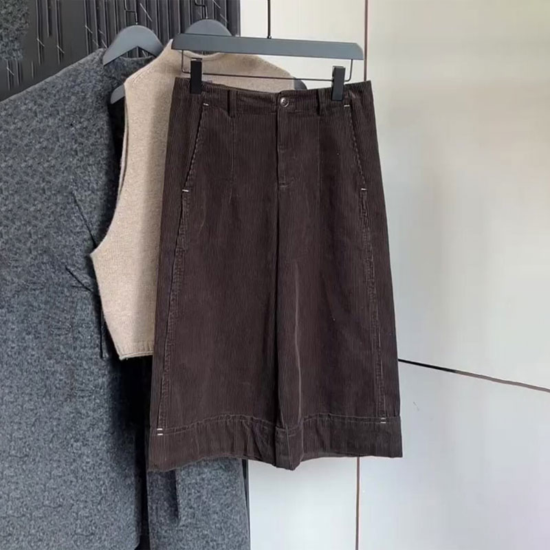 高端定制棕色灯芯绒大码阔腿裤女