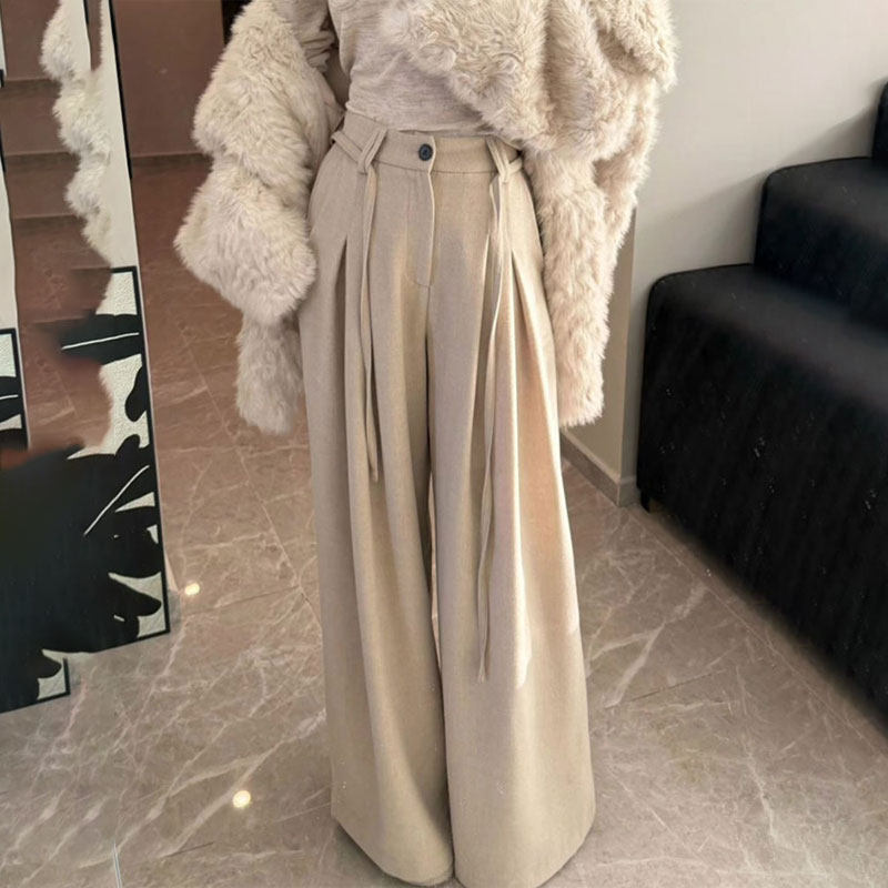定制杏色毛呢大码复古阔腿裤女2025冬季新款加厚老钱风垂感休闲裤,女装/女士精品,大码裤装,淘宝优惠券,粉丝福利购,淘宝优惠卷