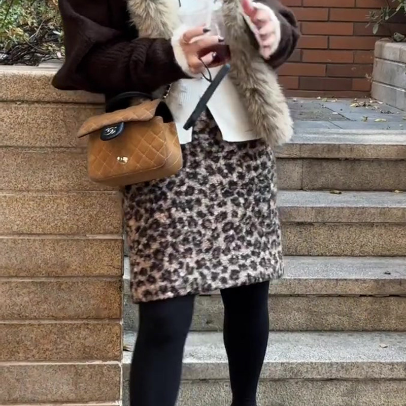 欧货高端定制棕色豹纹大码半身裙