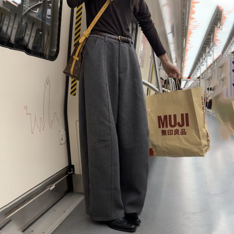 欧货高端定制灰色大码阔腿西装裤