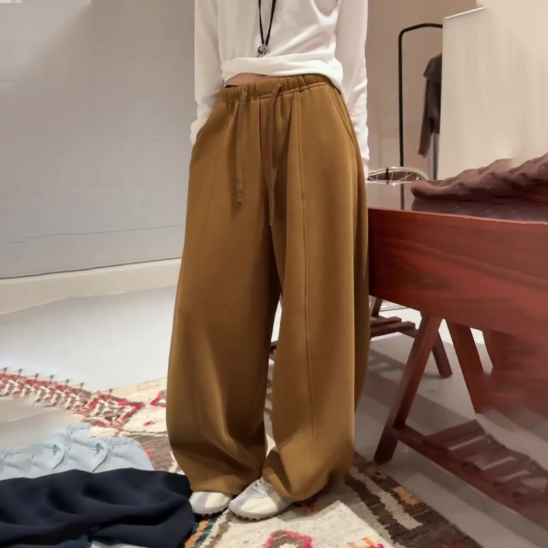 欧货高端定制姜黄色毛呢阔腿裤女