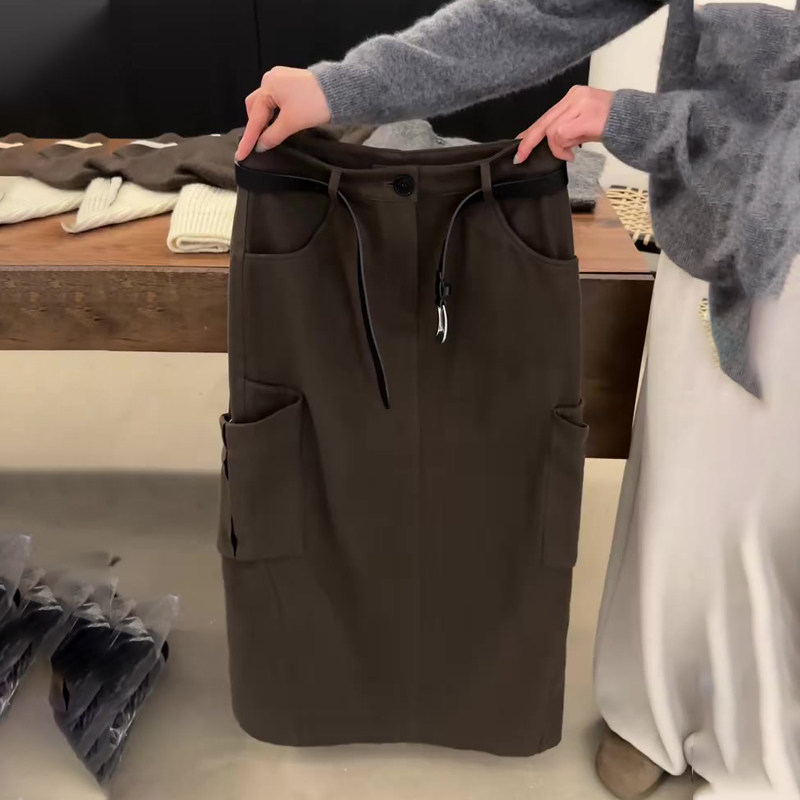 欧货高端定制栗色毛呢大码半身裙女2026早春新款多口袋工装A字裙,女装/女士精品,大码半身裙,淘宝优惠券,粉丝福利购,淘宝优惠卷