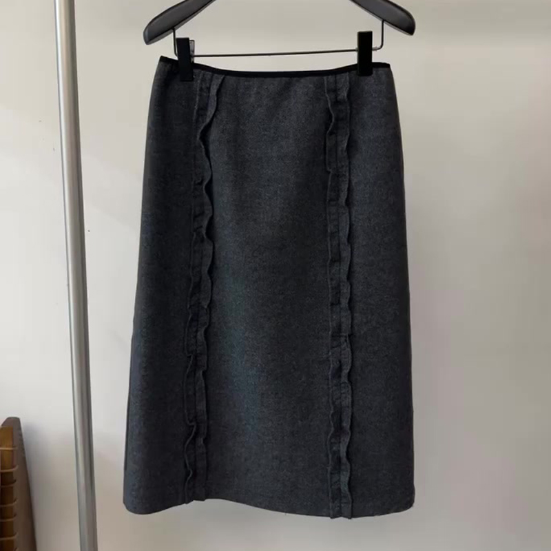 高端定制深灰色木耳边大码半身裙