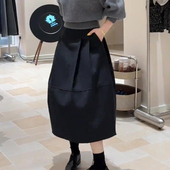 欧货高端定制黑色大码 花苞裙 小个子气质西装 半身裙女2025冬季 新款