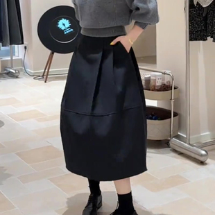 欧货高端定制黑色大码半身裙女2026春夏新款小个子气质西装花苞裙