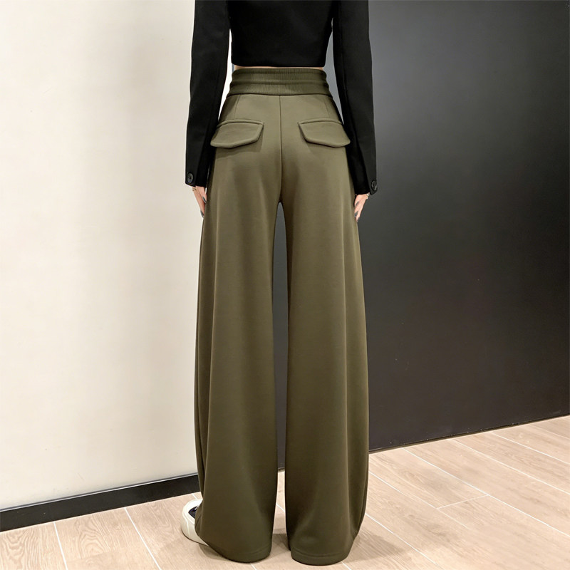 欧货高端定制橄榄绿色毛呢大码阔腿裤女2026早春新款休闲直筒裤子,女装/女士精品,大码裤装,淘宝优惠券,粉丝福利购,淘宝优惠卷