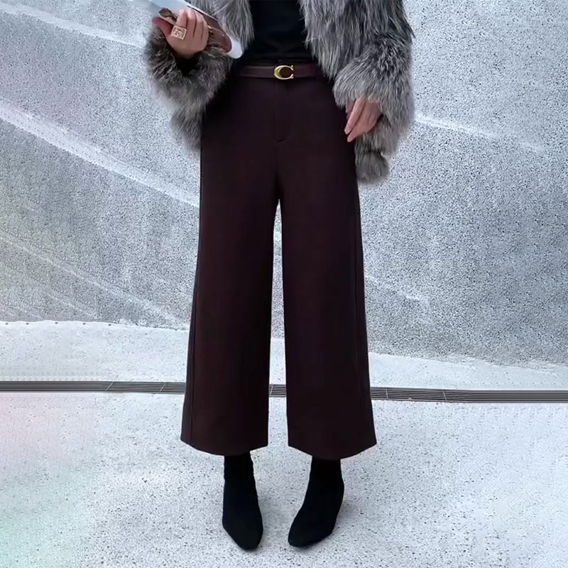 欧货高端定制棕色大码阔腿裤女