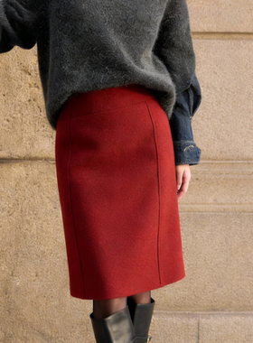 欧货高端定制红色毛呢大码半身裙女2025冬季新款加厚轻熟风A字裙
