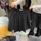 新款 欧货高端定制格子大码 半身百褶裙女2025冬季 加厚铆钉A字短裙